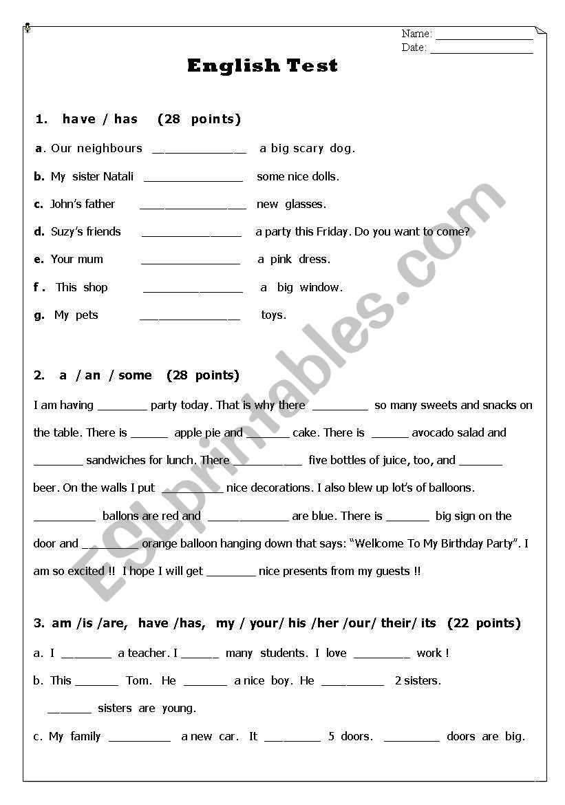 intermediate english test with answers